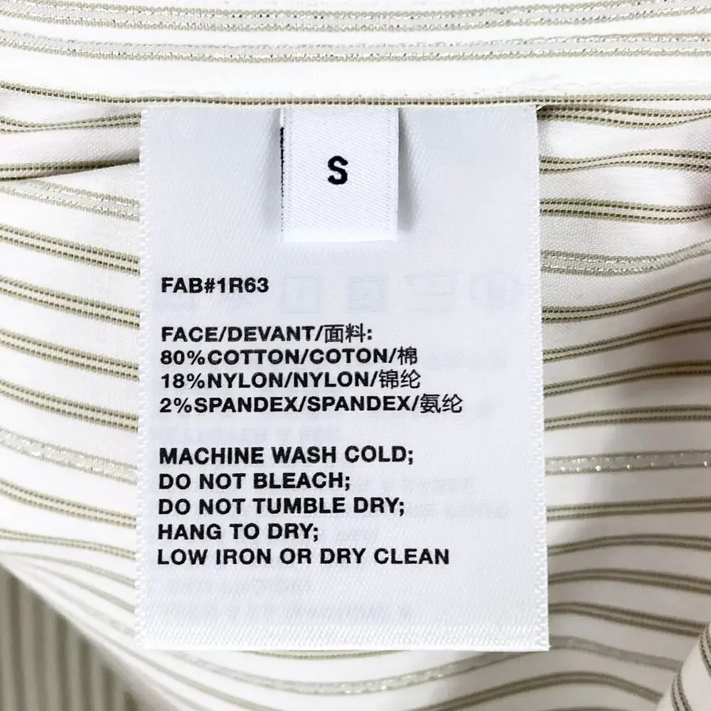 NWOT LAFAYETTE 148 Top S Stripe White Silver Crochet Button-Up Long-Slev”Greyson - Picture 13 of 16